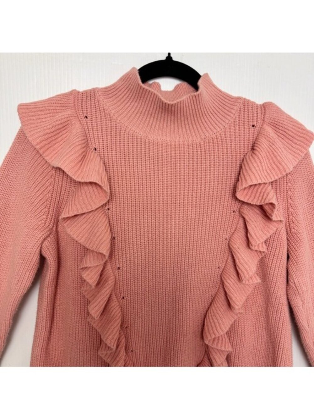 525 America Mock Neck Ruffle Pink Sand Cotton Sweater size Medium - Picture 4 of 11
